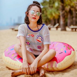 ⛱️ beach collection 👙 เสื้อตาข่าย คอกลม ติดตัวปักลายการ์ตูนpurefloral