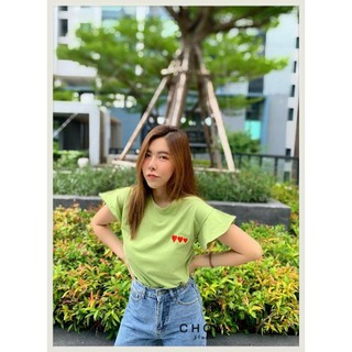 🌈🌸เสื้อยืดคอกลม แขนระบาย ** ปักหัว 3 ดวง👏🏻👏🏻📍Size: อก 36-40”ยาว 21”📍ผ้า Cotton ยูนิโคล่ (เนื้อดี)📍ป้ายCHOM