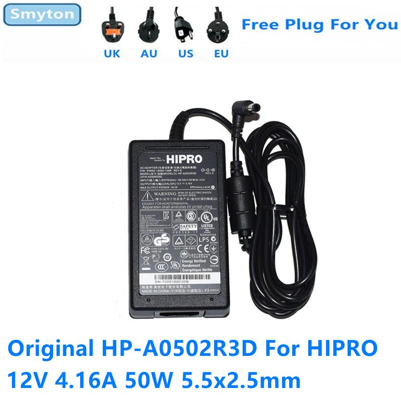 AC Adapter Charger สําหรับ 12V 4.16A 50W HIPRO HP-A0502R3D HP-A0501R3D1 LED LCD Monitor แหล่งจ่ายไฟ
