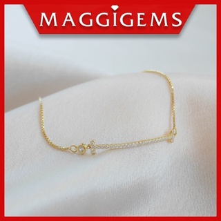 Maggigems สร้อยข้อมือเงินแท้ S925 ชุบทองคำ 18K ไม่ลอก ไม่แพ้ เรียบหรู ดูแพง รุ่น “I”