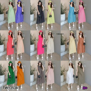 MF13534🍓 Maxi Dress เดรสยาว เว้าหลัง แขนกุด มีกระเป๋าข้างสองข้าง เนื้อผ้าลินินเนื้อดี เรียบหรูดูดีสุดๆ มาพร้อมหมวกเข้