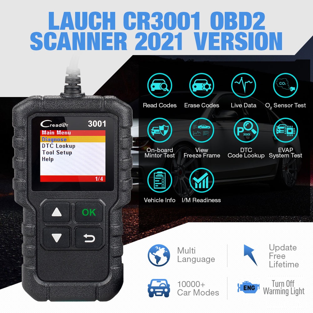 เครื่องสแกนรถยนต์ LAUNCH X431 CR3001 OBD2 Code Reader Scanner ODB2 (แถมฟรีโค้ดแปลไทย) เครื่องมือวิเคราะห์รถยนต์