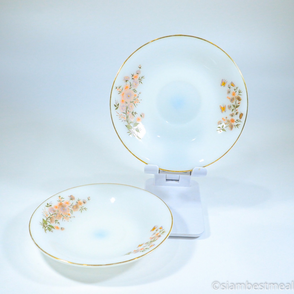 จานรองแก้วคู่ ขอบทองลายดอกไม้ วินเทจจานขนมเซรามิคของวินเทต ยี่ห้อ จาน MP USA home set ปี1990 พ.ศ.253