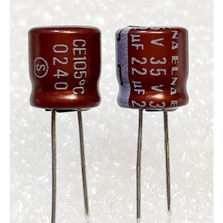 Elna R2S 22uf 35v capacitor ตัวเก็บประจุ คาปาซิเตอร์ ขนาด 6.5×7.5 มม mm 105°