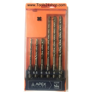 APEX ดอกสว่านโรตารี่ SDS เจาะคอนกรีต 6ตัวชุด 5-10mm No.SDS306