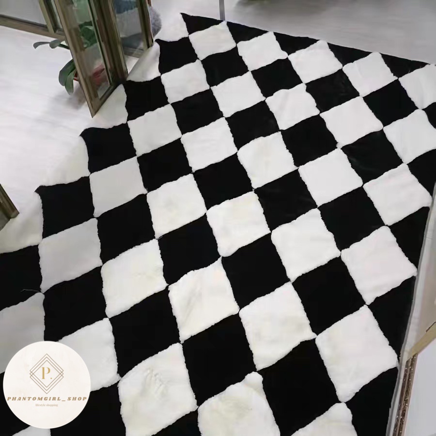 พร้อมส่ง พรมขนกระต่ายเทียม พรมลายตาราง พรม พรมปูพื้น พรมห้องนั่งเล่น ...