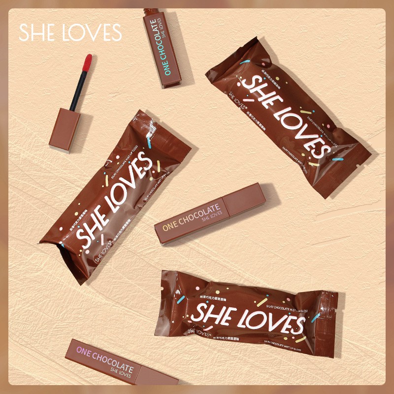 SHELOVES ลิปช็อคโกแลต เนื้อแมตต์ กันน้ำ ติดทนนาน ให้ความชุ่มชื้น