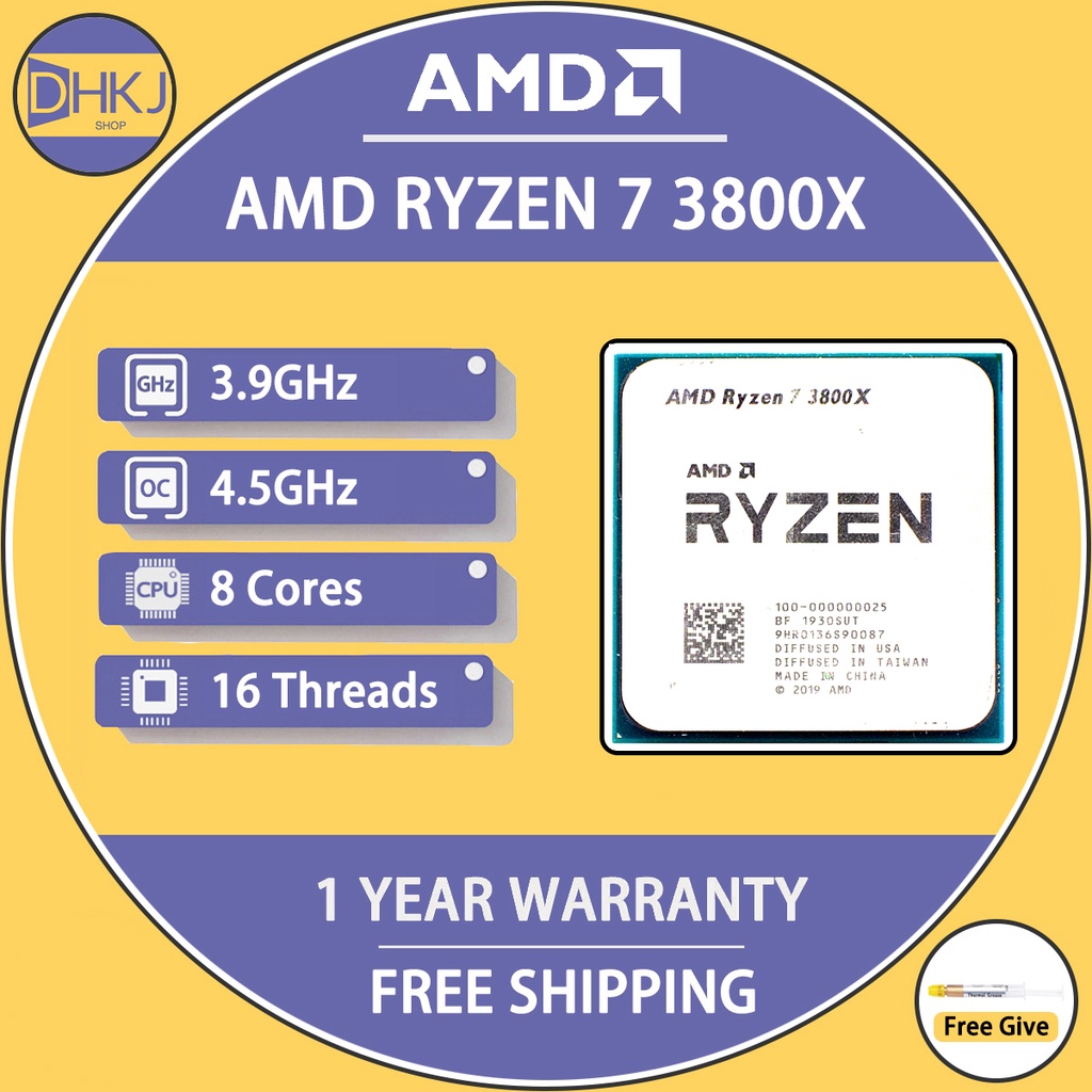 ใช้ AMD Ryzen 7 3800X R7 3800X 3.9 GHz 8-Core 16 ด้าย CPU โปรเซสเซอร์ 7NM L3 = 32M ซ็อกเก็ต AM4