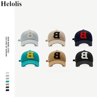 Helolis Brand หมวกเบสบอล แบบนิ่ม ปักลายตัวอักษร B สไตล์เกาหลี สําหรับผู้ชาย และผู้หญิง