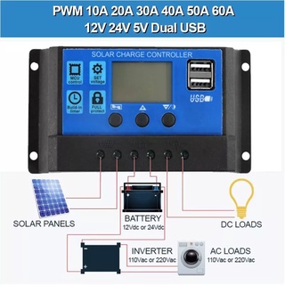 **พร้อมส่งในประเทศ** เครื่องชาร์แบตเตอรี่ Solar charger controller ระบบ Pwm 12/24v 10a 20a 30a