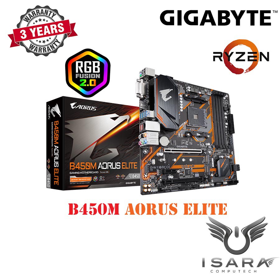 MAINBOARD (เมนบอร์ด) AM4 GIGABYTE B450M AORUS ELITE