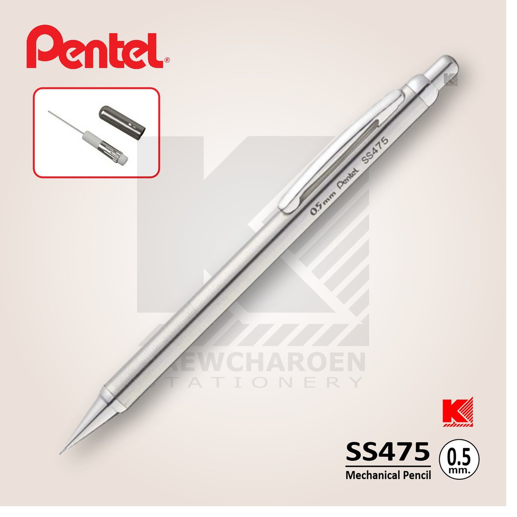 ดินสอกด Pentel รุ่น SS475 สีเงิน เก็บหัวได้