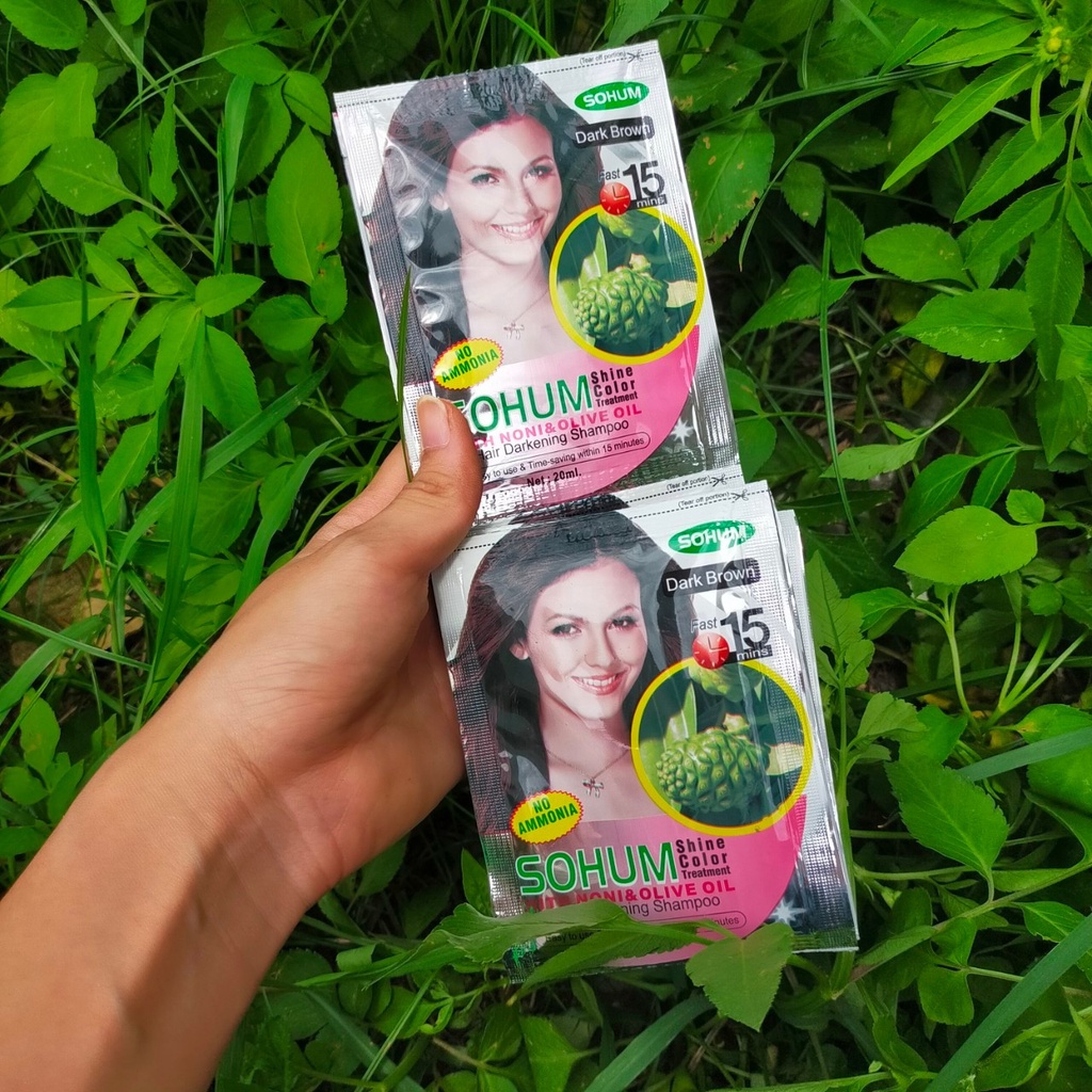 แชมพูเปลี่ยนสีผม SOHUM - Drak Brow  5-10 ซอง สมุนไพรย้อมผม สูตรลูกยอ สี Drak Brow