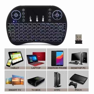 ภาษาไทย-อังกฤษ Mini Wireless Keyboard เม้าส์คีย์บอร์ดมินิไร้สายคอมโบ คีย์บอร์ดไร้สายมินิ 2.4Ghz ต่อกับTV Box แสงไฟ3สี