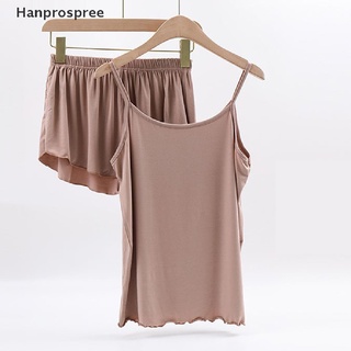 Hanprospree&gt; ชุดนอนเสื้อยืด และกางเกงขาสั้น แบบนิ่ม สวมใส่สบาย สําหรับผู้หญิง