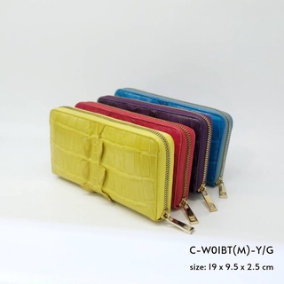 Prang Crocodile Leather Long Zipped Wallet กระเป๋าสตางค์ซิปเดี่ยว หนังจระเข้ C-W01BT(M)-Y/G ซิปทอง