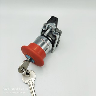 MODEL:XB4-BS142 EMERGENCY KEY SWITCH 22MM.สวิตซ์หัวเห็ดกดล็อคแดงแบบมีกุญแจคลายล็อค Ith:10A  NC AC15: 240V 3A