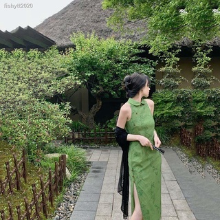 กี่เพ้า Empty Leaf Classic Ethereal Forest Green Slim ปรับปรุงสไตล์ยาว/สั้น