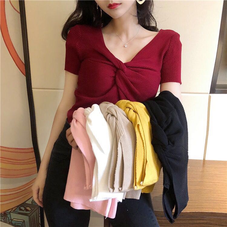 พร้อมส่ง เสื้อแขนสั้น สไตล์เกาหลี แฟชั่นเซ็กซี่
