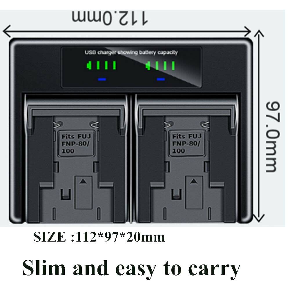 เครื่องชาร์จแบตเตอรี่คู่สําหรับ FUJIFILM NP-100 FinePix DX-9 MX-500 -600 600x-600Z -700