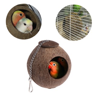 Natural Coconut Shell Bird Nest House Hut Cage Feeder Toy