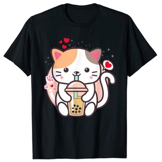 เสื้อยืด พิมพ์ลายการ์ตูนอนิเมะ Cat Boba Tea Bubble-Tea Kawaii สไตล์ญี่ปุ่น สําหรับวัยรุ่นผู้หญิงSize S-5XL