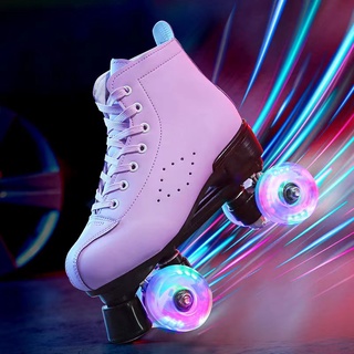Roller Skates For Adult Cowhide Fabric PU 4 Wheel Roller Skate Flash Wheel Leather Roller Shoes Gift