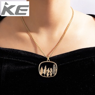 Sen simple alloy necklace Square geometric big tree leaf pendant single alloy necklace for gir