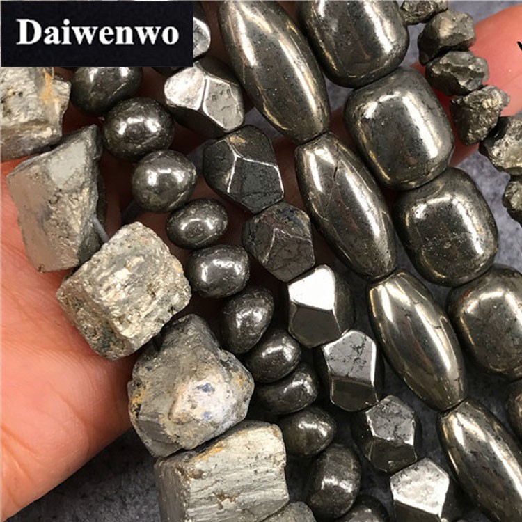 Pyrite ลูกปัด Natural Cube Faceted Cut Nugget Iron Ore Stone