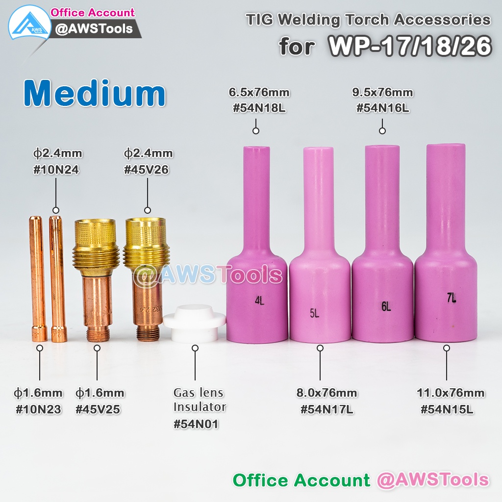 WP-26 แก๊สเลนส์ ยาว อะไหล่ หัวเชื่อม อาร์กอน สำหรับ หัวเชื่อม(Torch) รหัส WP-17/18/26