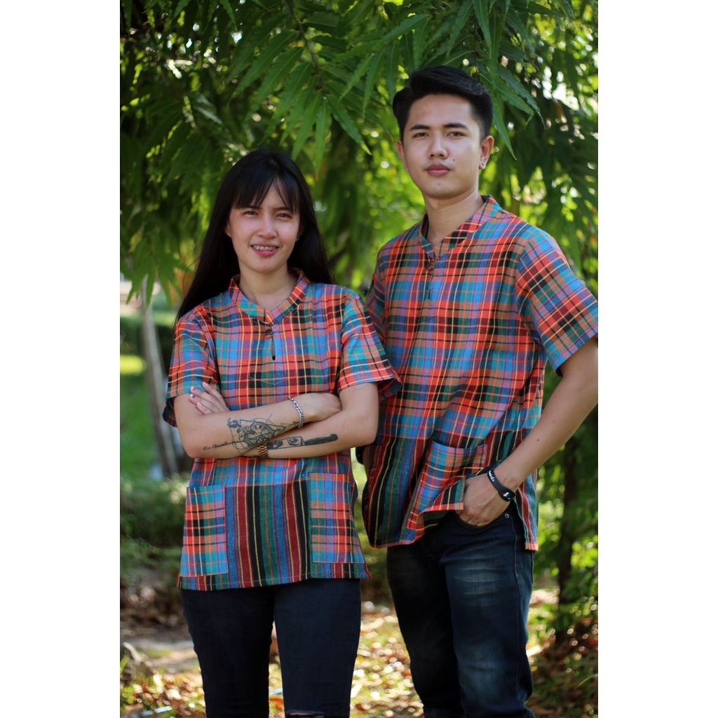 เสื้อผ้าขาวม้า คอจีน