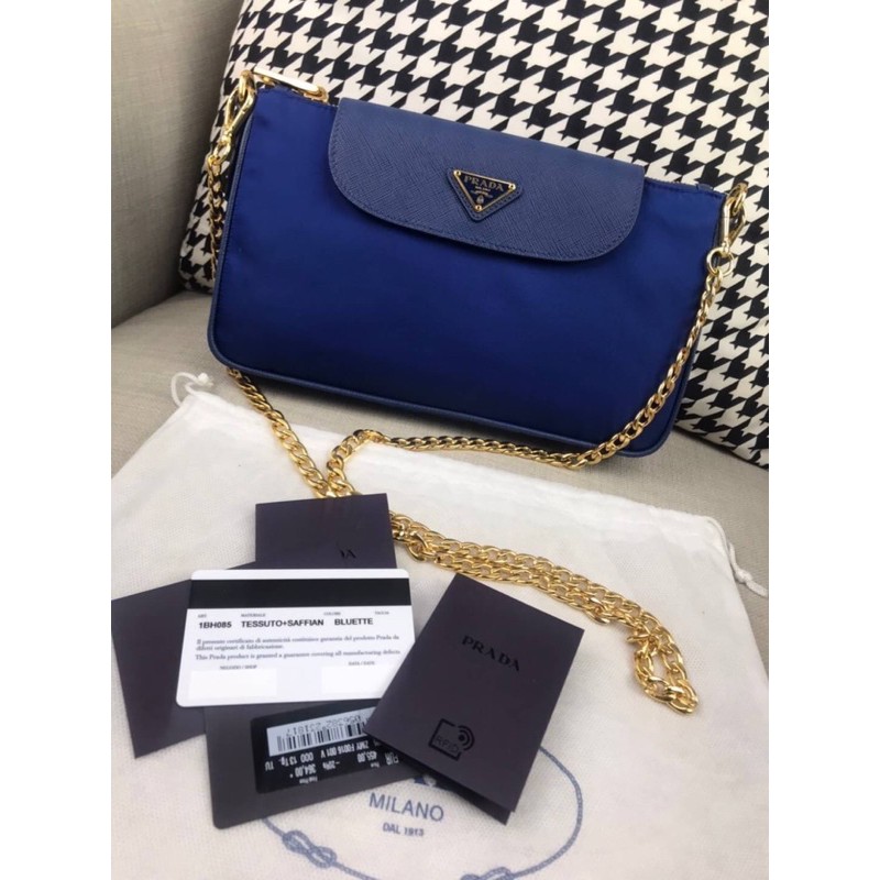 ? PRADA 1BH085 Tessuto Nylon Convertible Clutch Sling Bag | Shopee Thailand