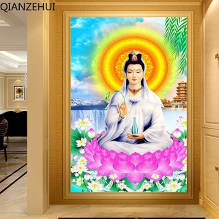 ภาพวาดปักครอสสติตช์ รูปพระพุทธรูปเจ้าแม่กวนอิม 5D DIY สําหรับตกแต่งบ้าน