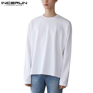 INCERUN Mens Simple Style Soild Color Long Sleeve Round Neck Basic T Shirt