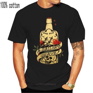 ผ้าฝ้ายคอกลมขายดี เสื้อยืดลําลอง แขนสั้น คอกลม พิมพ์ลาย Sailors Grave Rum Bottle S 2 Summer สีดํา KCfdgo16PBckoj94from