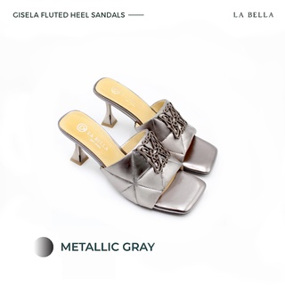 LA BELLA รุ่น GISELA FLUTED HEEL SANDALS - METALLIC GRAY