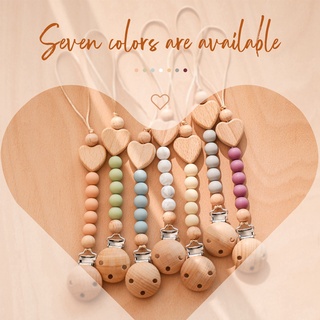 1PCS ไม้ส่วนบุคคลชื่อ Baby Pacifier คลิปโครเชต์ลูกปัด Love Heart Shape Pacifier CHAIN ​​Baby Shower Gift