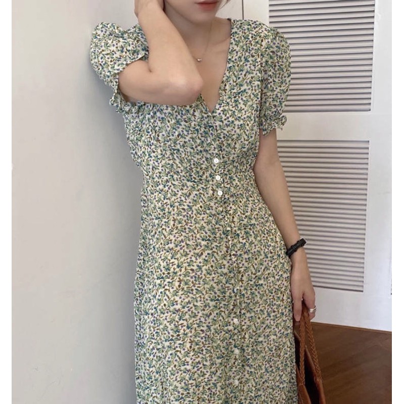 [2690] เดสสยาวกระดุมหน้าลายดอกไม้ - รูปที่ 5