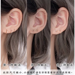 [YY] ต่างหูห่วง เงิน S925 ประดับลูกปัด ทรงกลม เรียบง่าย สไตล์เกาหลี ญี่ปุ่น