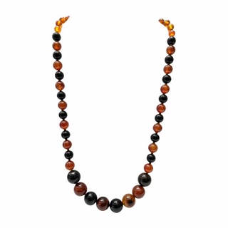 สร้อยคอ หินโมรา หินอาเกต เม็ดทรงกลม Black &amp; Brown Agate Round Beads Necklace Handmade Gemstone Jewelry