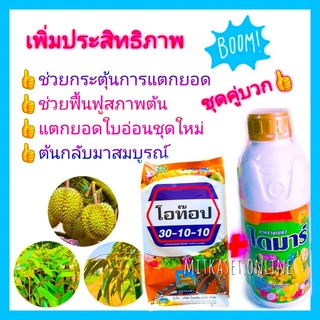 ปุ๋ยทุเรียน อาหารเสริมต้นทุเรียน ฮอร์โมนต้นทุเรียน สาหร่ายเขียว ไดมาร์ 1ลิตร+ปุ๋ยเกล็ด 30-10-10  1 กก.กระตุ้นการแตกยอดใบ