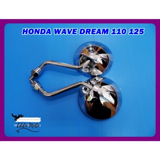 HONDA WAVE DREAM110 DREAM125 LH&amp;RH (10 mm.) MIRROR SET "CHROME"  // กระจกมองหลัง กลมชุบ ขาชุบ