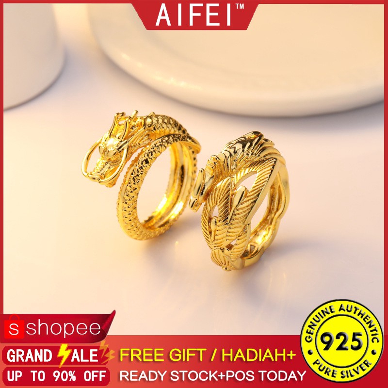 ✨ร ้ อน✨แหวนคู ่ ลายมังกร 925 + ชุบทอง 24 kr 888