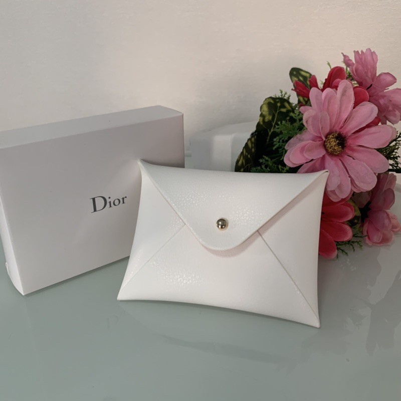 XQ แท้💯 Dior cardholder กระเป๋าใส่การ์ด หนังสีขาว ด้านในสีชมพู