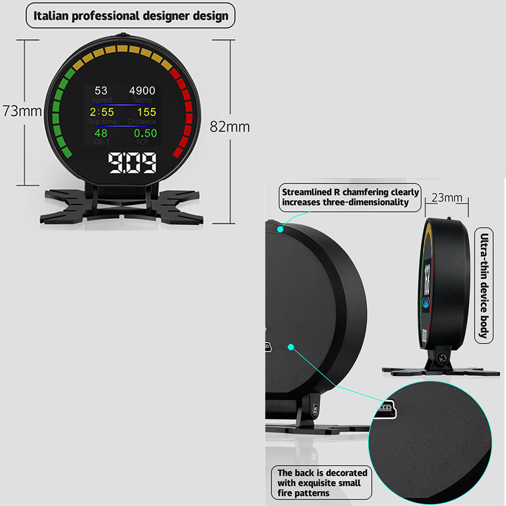 P15 Head Up Display Hud Obd 2 เครื่องวัดอุณหภูมิความเร็วรถยนต์ km / H ...