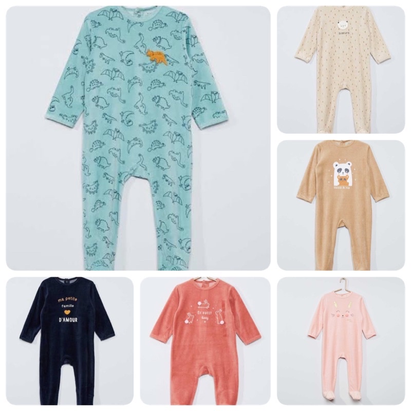 ชุดนอน ชุดนอนเด็ก ชุดหมีคลุมเท้า Kiabi แบรนด์แท้งานส่งออก ผ้ากำมะหยี่เนื้อนุ่ม อุ่นสบาย