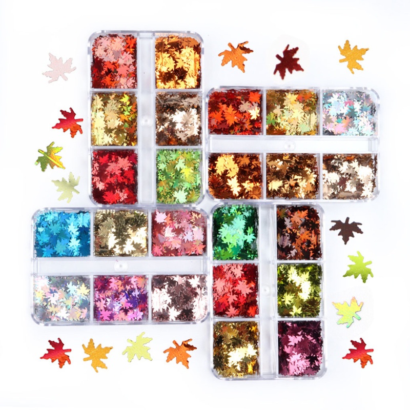 Siy 6Grids เล็บชิ้นเลื่อม Maple Leaf รูป Glitter Paillette