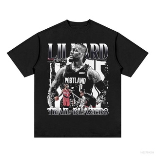 เสื้อยืดคอกลม แขนสั้น ทรงหลวม ลาย NBA Lillard Fan สไตล์วินเทจ สตรีท พลัสไซซ์