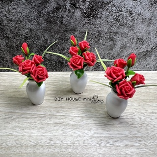 [พร้อมแจกัน] กุหลาบ กุหลาบแดงดินปั้นจิ๋ว กุหลาบ 5 ดอก  #Rose #ดอกไม้จิ๋ว
