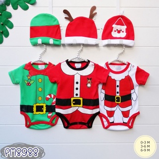 ชุดเด็ก set บอดี้สูท (Bodysuit) 3 ตัว + พร้อมหมวก ลาย x&amp;#039;mas ซานต้าแดงเขียว